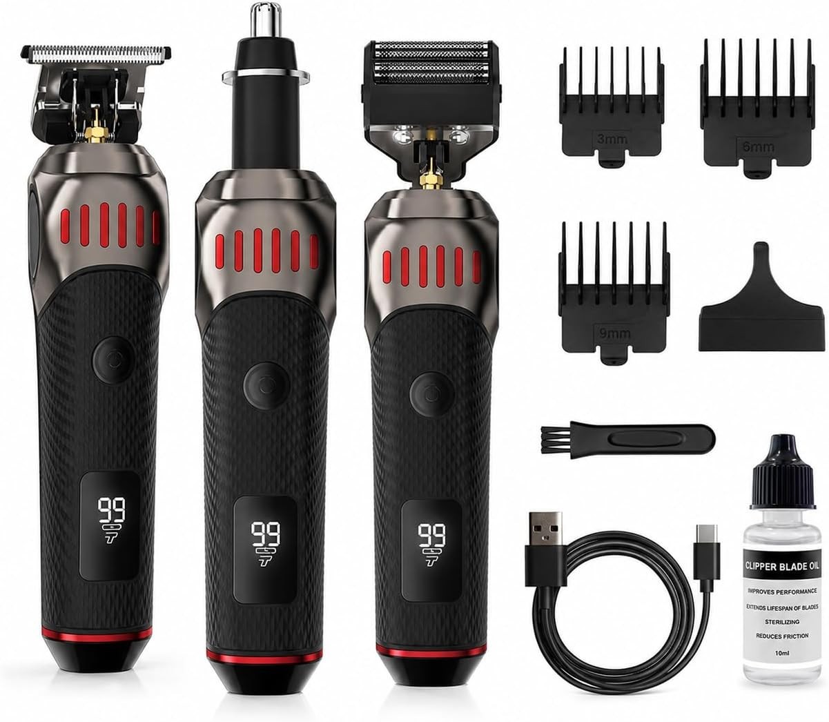3-in-1 Professional Hair Beard Clipper Foil, Nose, Trimmer Men's Shaver Kit UK